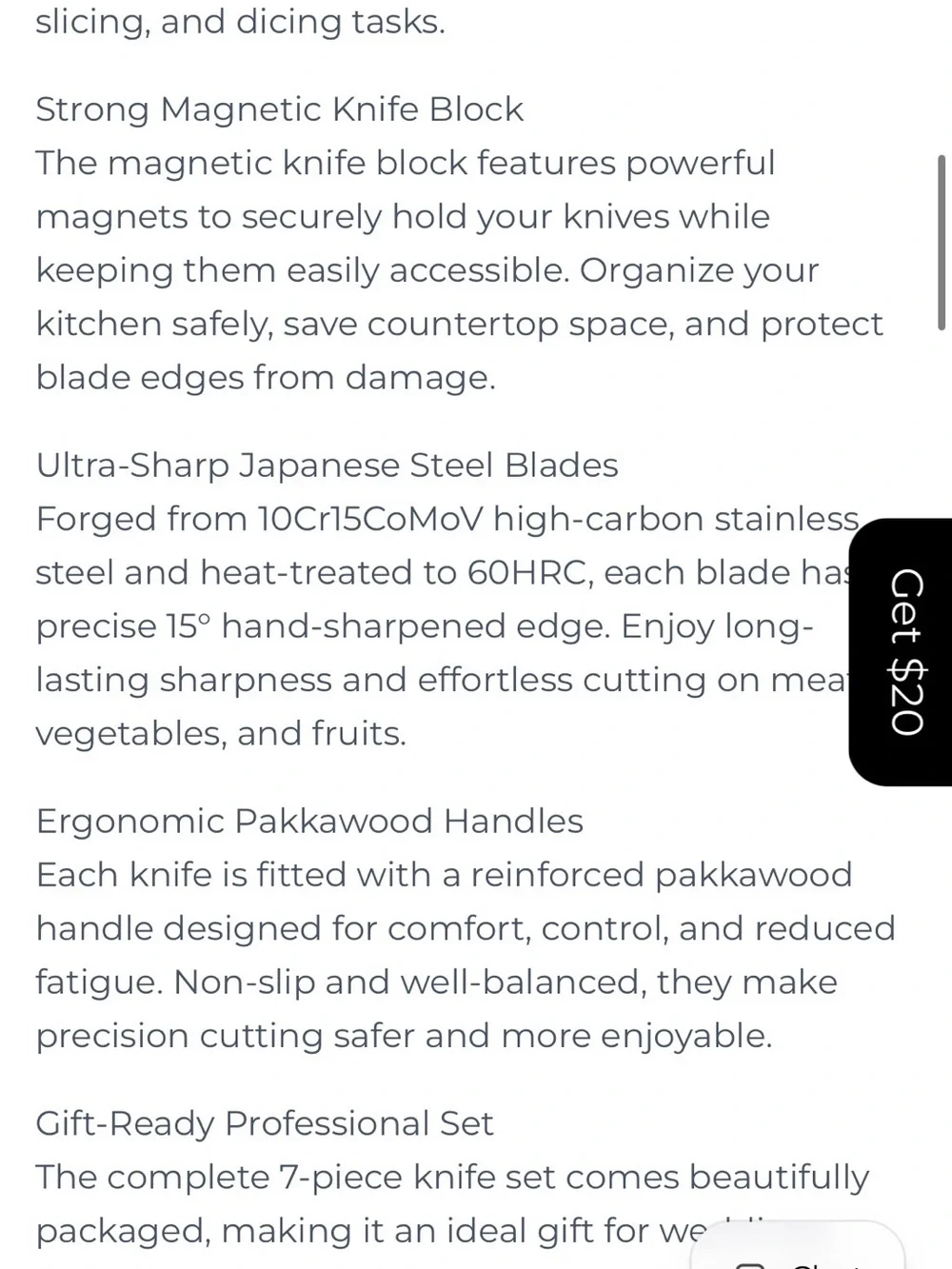 Multipurpose 7-Piece Kitchen Knife Set with Magnetic Knife Block by Hoshanho-NWT